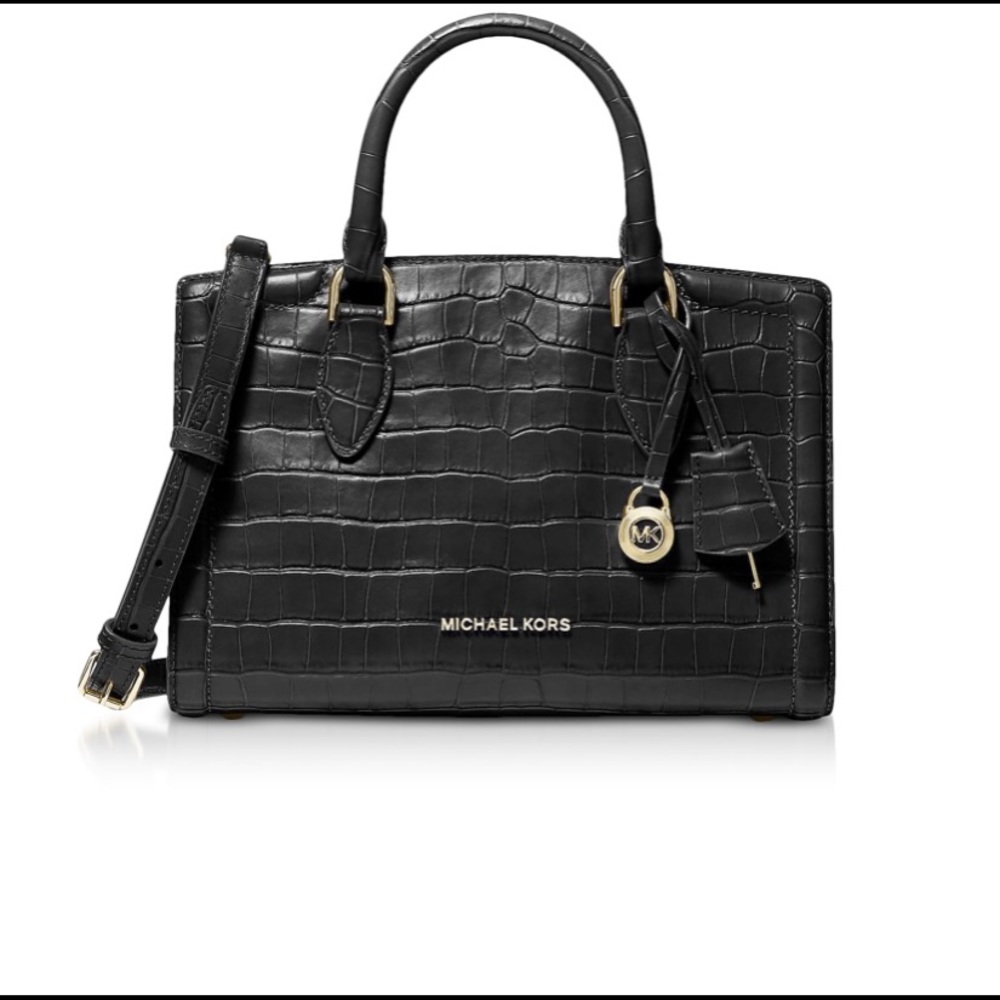 Michael Kors Zoe med croc-embossed satchel.
